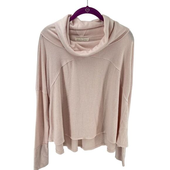 Free People Pink Sweater Cozy Time Funnel Large Cowl Neck Blush Oversized - Picture 3 of 16